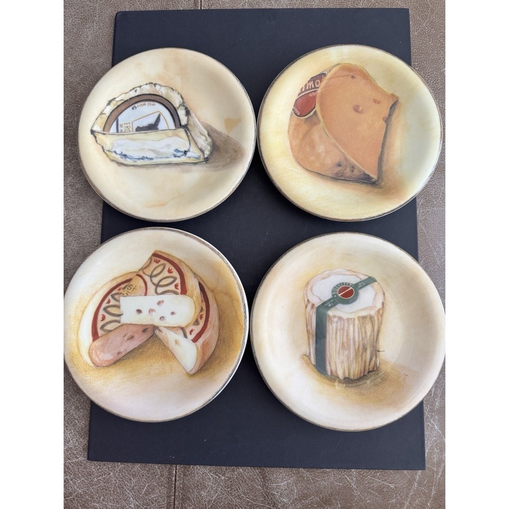 Williams Sonoma FROMAGE 4 French Cheese Appetizer Plates 6.25" Made in Italy‎